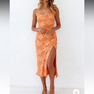 Floral Orange Midi Dress with Slit Size S